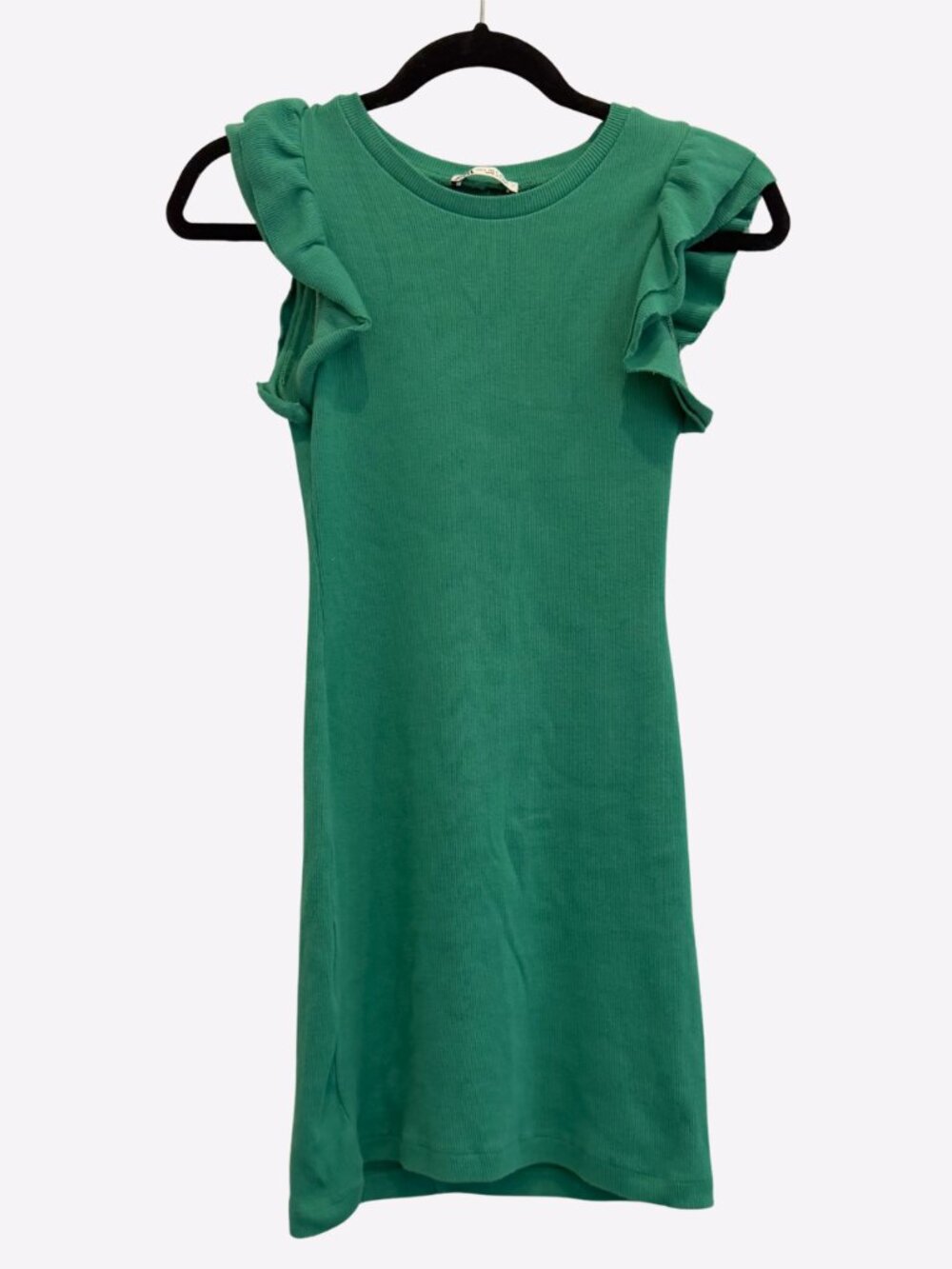 Zara Green Ruffle Sleeve Ribbed Knit Dress Womens Size Small Summer Casual